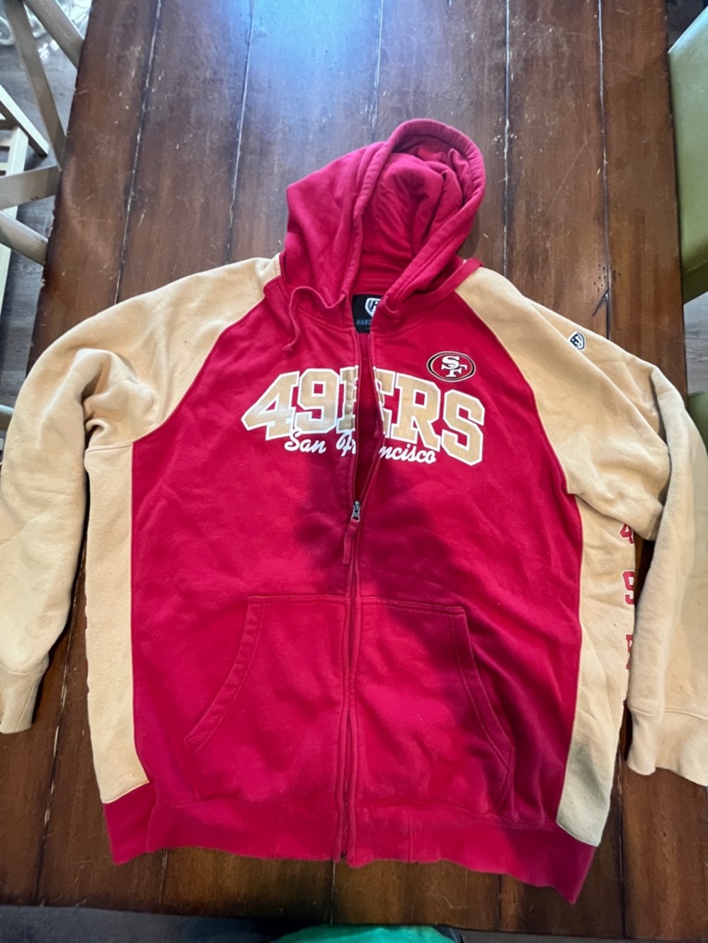 San Francisco 49ers 2XL Red and Gold Full Zip NFL Oversized Sweatshirt